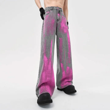 Riolio Coated Jeans Men's American High Street Wasteland Gray Wide-leg Pants Men Women A-type Smoke Gray Floor Pants 2025